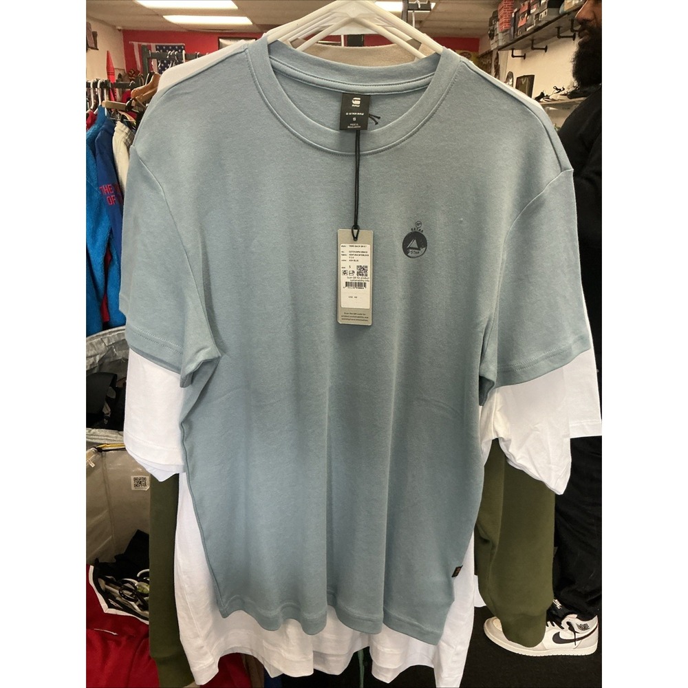 NWT G-Star Raw T-Shirt Small Loose Fit Overdyed Blue Short Sleeve Camisa